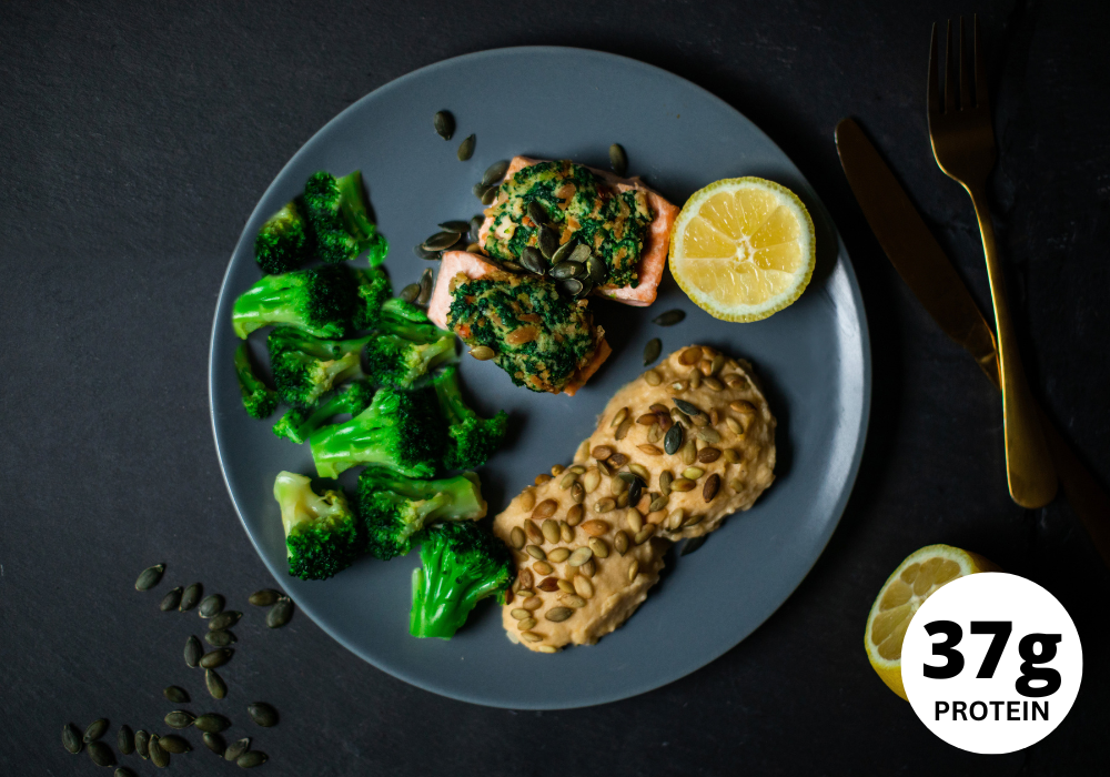 Zalm met pompoenpuree