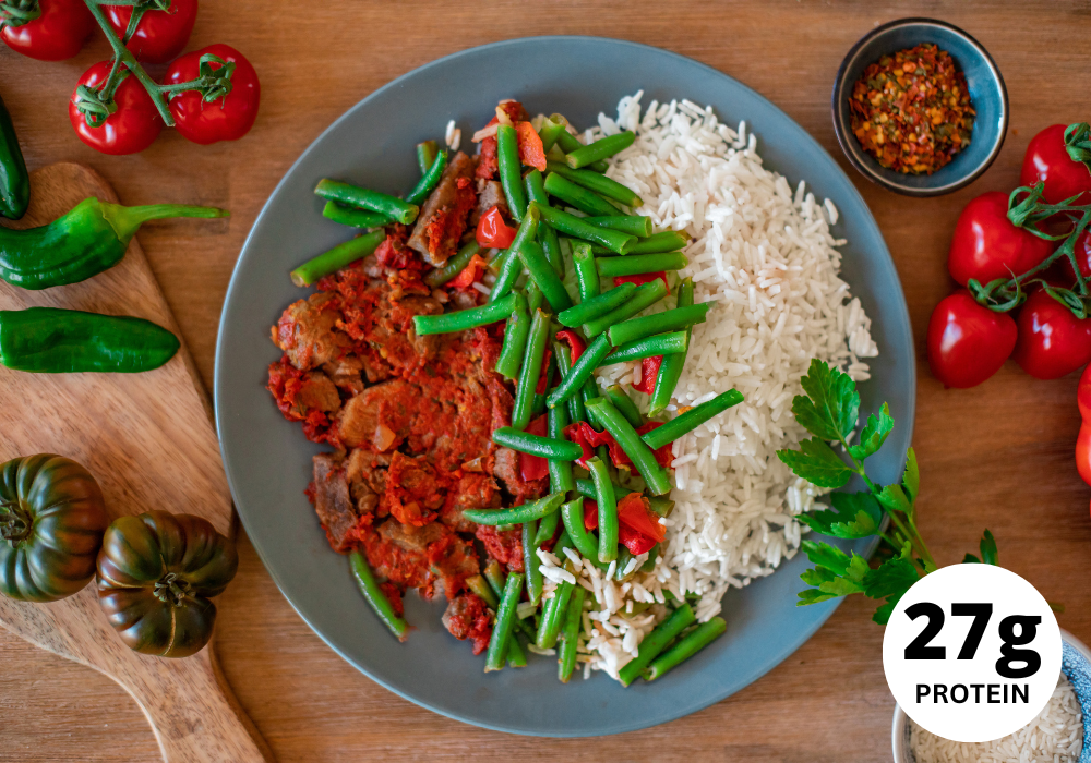 Runderreepjes met pittige tomatensaus