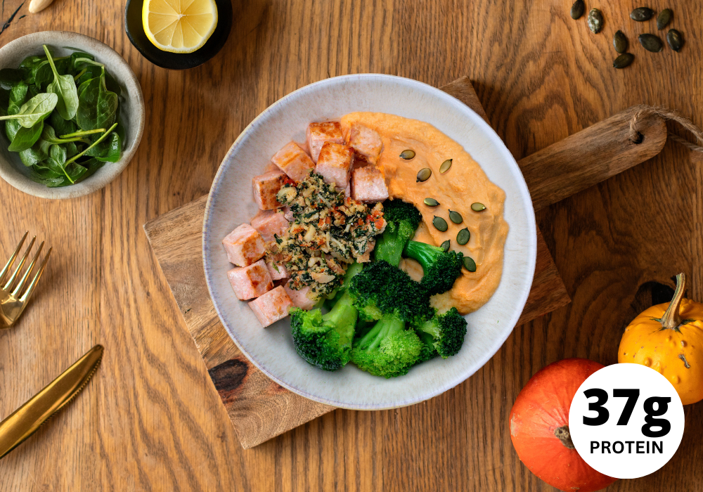 Zalm met pompoenpuree