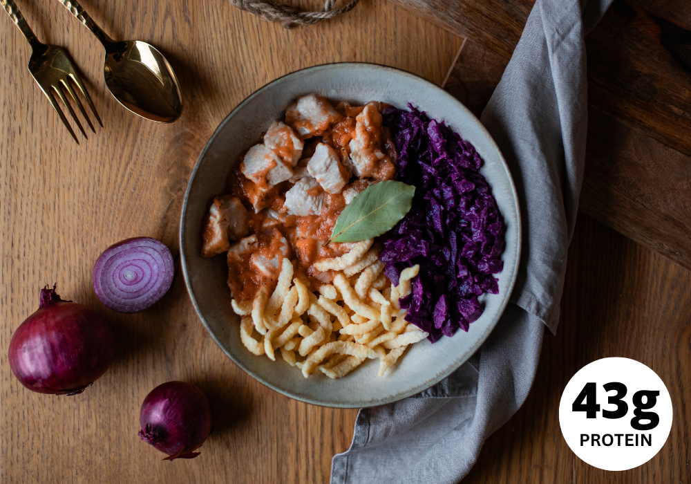 Kip met rode kool & Spätzle